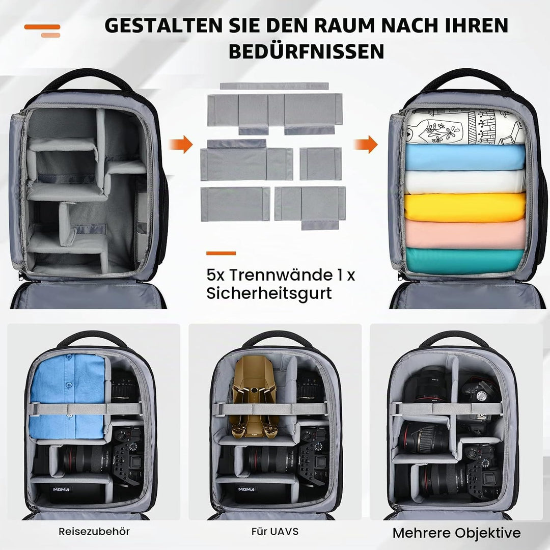RAINSMORE Kamerarucksack Gross – Kameratasche Spiegelreflex für Fotografen, kamerarucksack mit 14 Zo