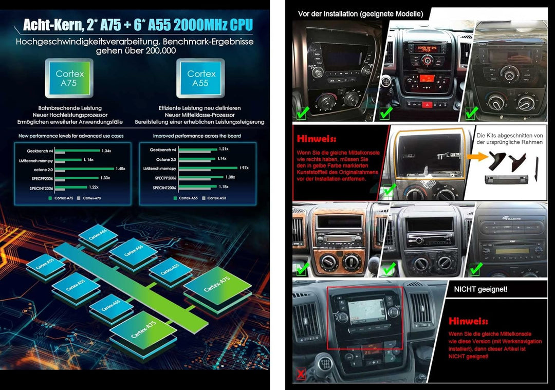Erisin 8-Kern 4GB RAM 64GB ROM Android 11 Autoradio Bluetooth für FIAT Ducato Citroen Jumper Peugeot