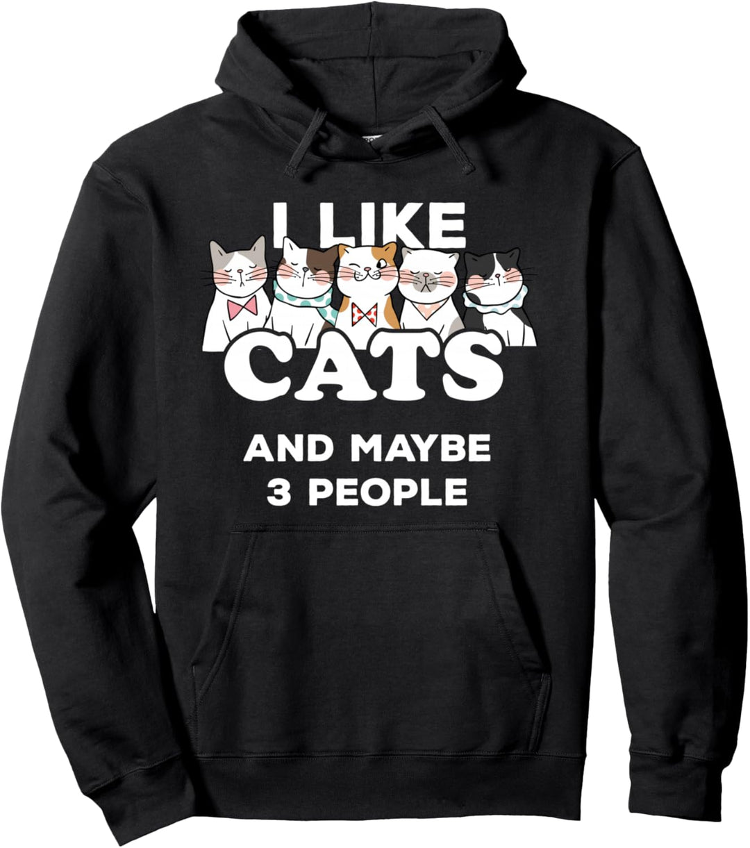 Cat Lover I Like Cats and Maybe 3 People Pullover Hoodie