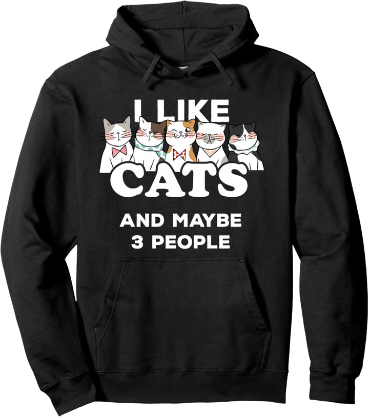 Cat Lover I Like Cats and Maybe 3 People Pullover Hoodie