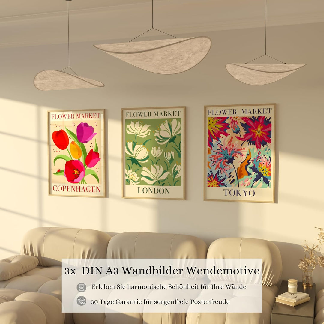 ZoeyAustin® 3 Doppelseitiges Kunstdruck Poster Set, Ohne Rahmen, DIN A3 (30cm x 42cm), Stilvolles Wa
