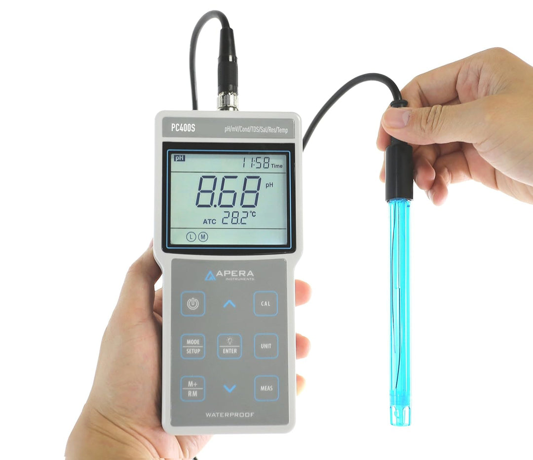 Apera Instruments PC400S tragbares pH/Leitfähigkeit Multi-Parameter-Messgerät, mit GLP Datenverwaltu