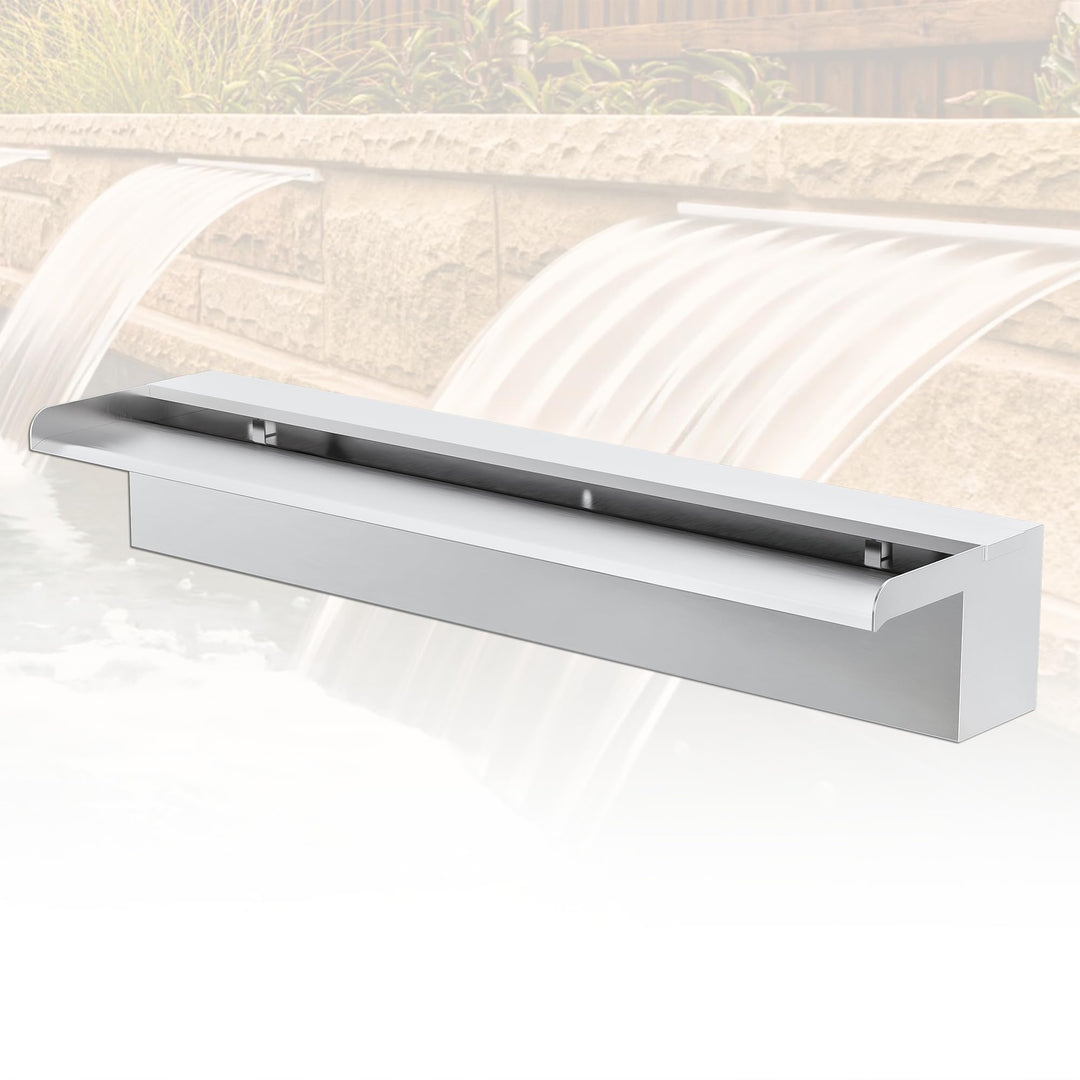 Teich Wasserfallklingen Set, 60 cm Edelstahl Poolfontäne mit Zubehör, Breite 15 cm Auslauf Wasserspi