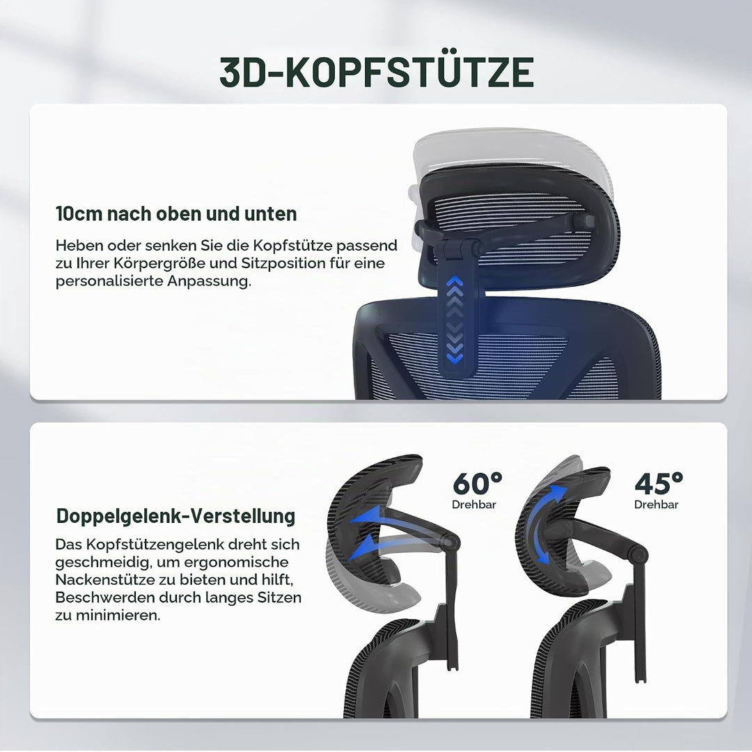 FLEXISPOT C7 LITE Ergonomischer Bürostuhl Schreibtischstuhl, 3D-Armlehnen, 3D-Kopfstütze, 5D-verstel