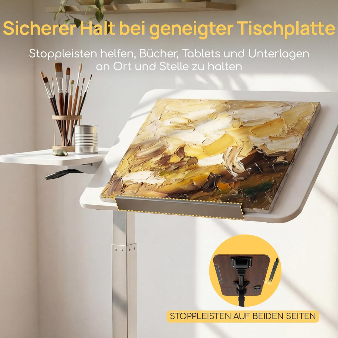 Viviendo Betttisch auf Rollen, Weiss, höhenverstellbarer Beistelltisch 68–108 cm mit Gasdruckfeder,