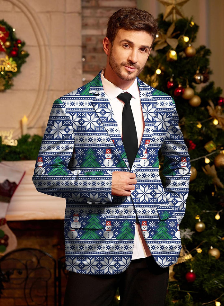 BesserBay Herren Weihnachtsblazer Bedruckte Langarm Anzugjacke Xmas Kostüm Blazer Slim Fit Blazer Fr