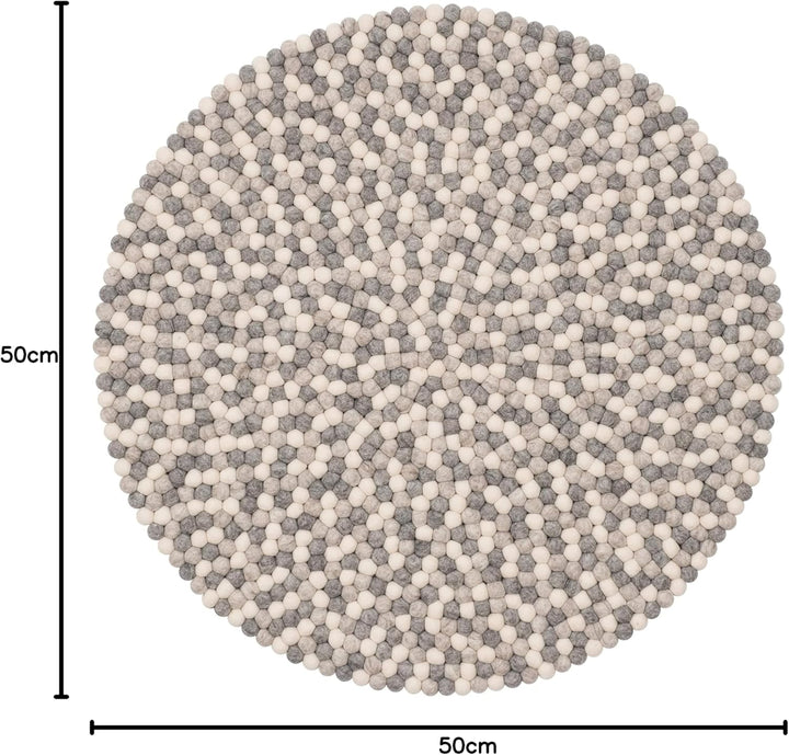 myfelt Hella Filzkugelteppich — Ø 50 cm, ideal für Schlaf-, Wohn-, Kinderzimmer, Flur & Bad 50cm Ø W