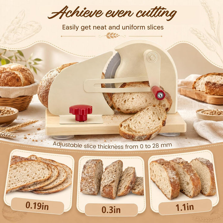 Brotschneidemaschine Manuell,Einstellbarer Schnittstärke 0-28Mm,Mit Handkurbel&Rutschfester Saugnapf