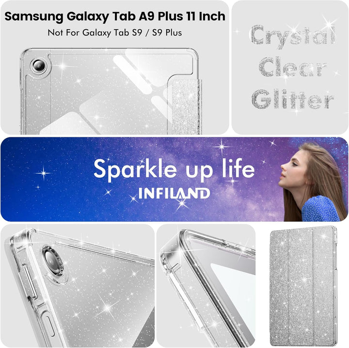INFILAND Hülle für Samsung Galaxy Tab A11+/A9+11 Zoll (2023/2025),Glitzernde Schutzhülle mit funkeln