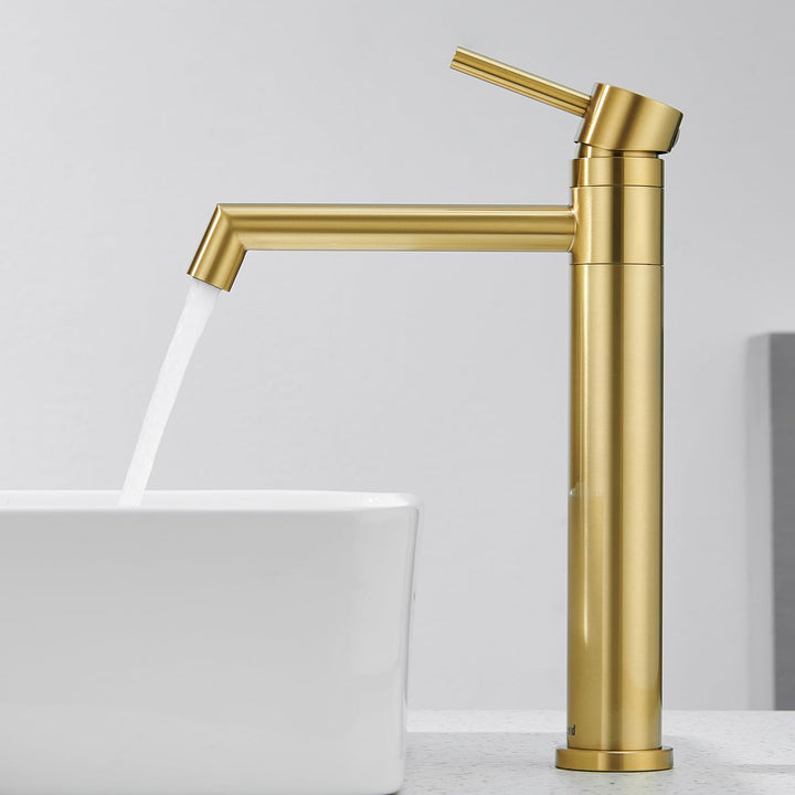 Ulytid Wasserhahn Bad Gold, Waschtischarmatur Hoch Aufsatzwaschbecken 360° Schwenkbar, Armatur Badez