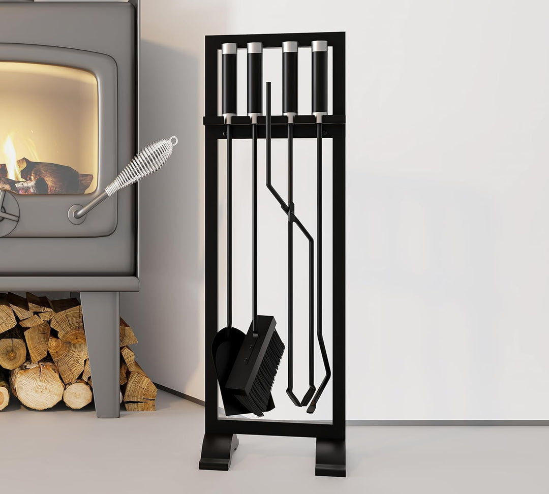 Kingson Kaminbesteck 4-teilig - Inklusive Schürhaken, Schaufel, Bürste & Zange - 61 cm Kaminbesteck