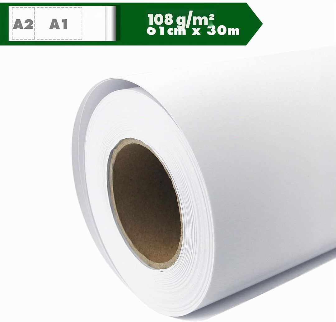 Plotterpapier Rolle matt 108 g/m² 61 cm x 30 m A1 A2 Inkjet Plotter gestrichenes Universalpapier was