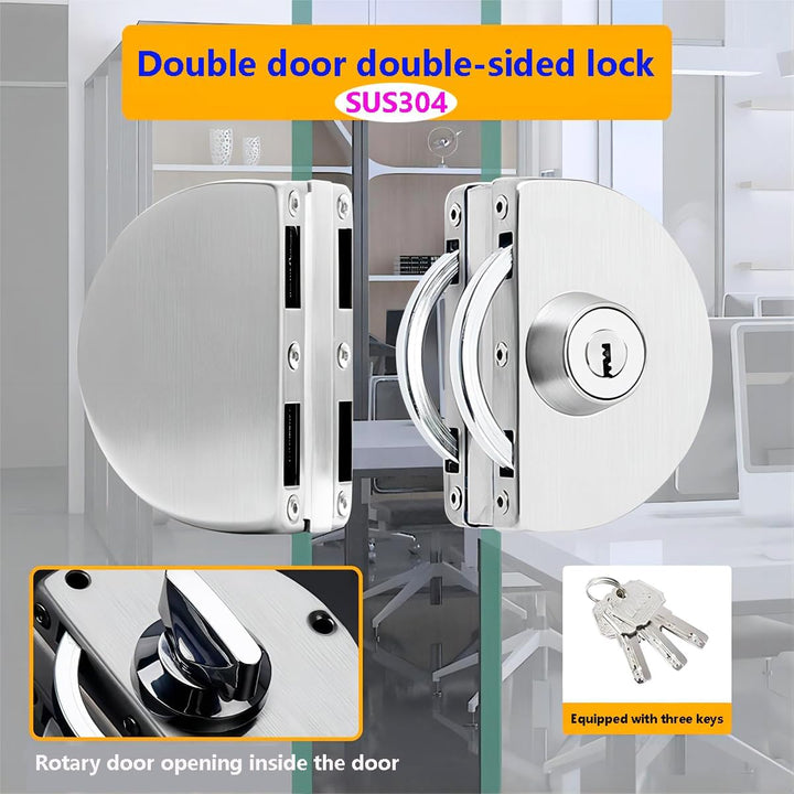 Qrity Edelstahl Glastürschloss mit Schlüssel Öffnen/Schliessen für 10-12 mm Glas Dickes Büro, Zuhaus