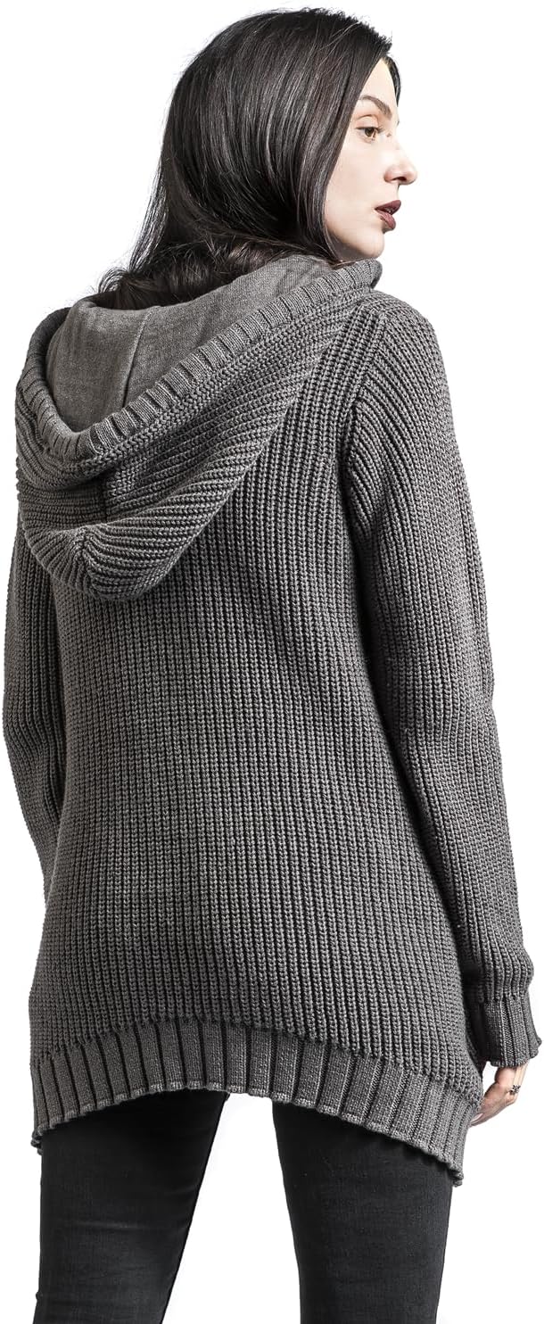 Black Premium by EMP Damen Strickpullover mit Kapuze und Schnürung XL Beige, XL Beige