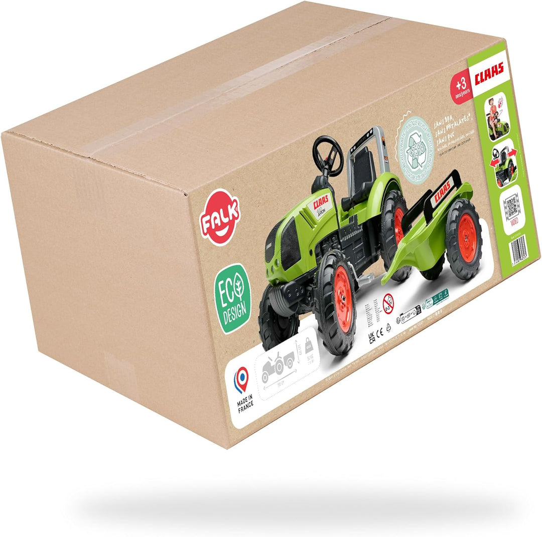 Falk - Traktor mit Pedalen Claas mit Anhänger – ab 3 Jahren Lenkrad mit Hupe – Sitz verstellbar – 10