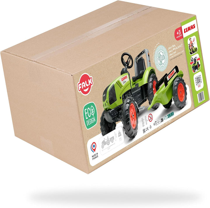 Falk - Traktor mit Pedalen Claas mit Anhänger – ab 3 Jahren Lenkrad mit Hupe – Sitz verstellbar – 10