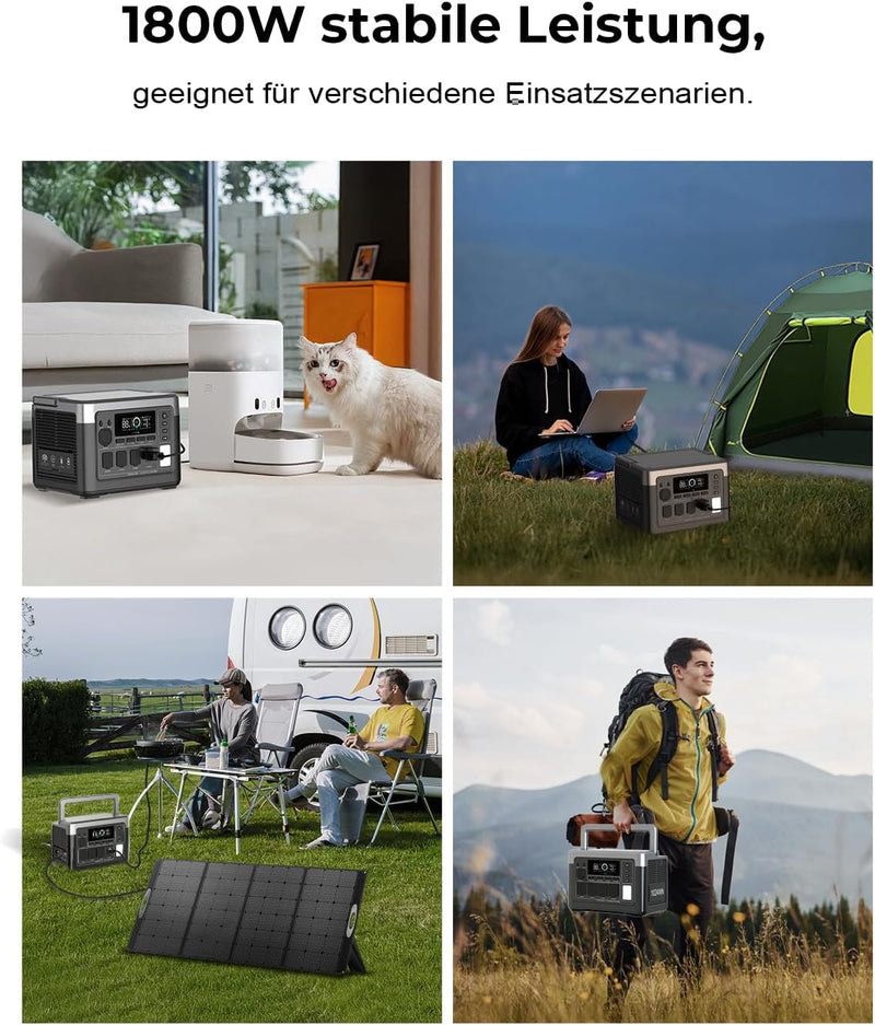 OUKITEL P1000 Plus Solargenerator mit 220W Solarpanel, 1024Wh LiFePO4-Batterie,1800W Tragbare Powers