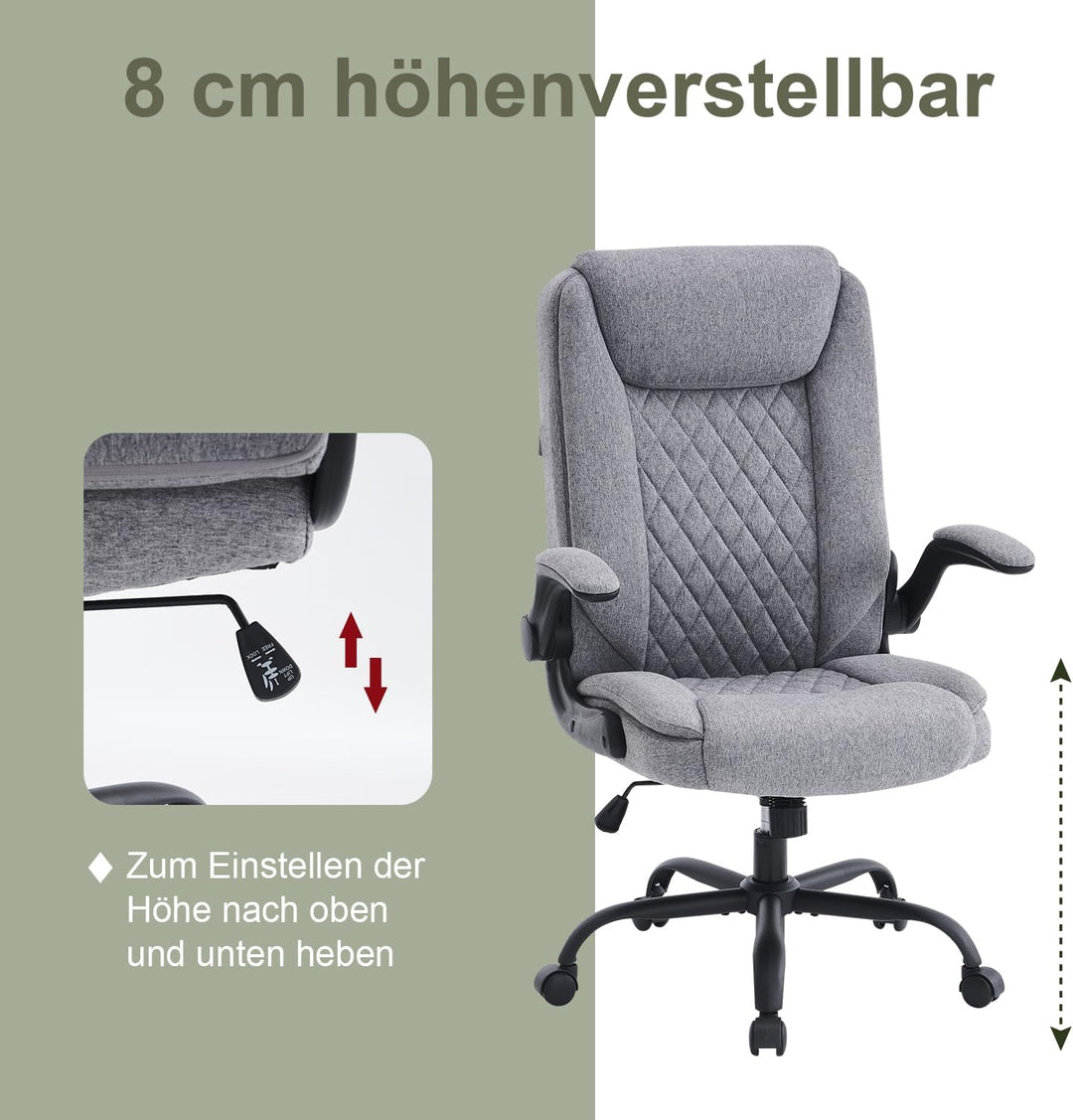 CASTLOVE Bürostuhl Ergonomisch Schreibtischstuhl Chefsessel Mit Gepolsterten Armlehnen Klappbar, Höh