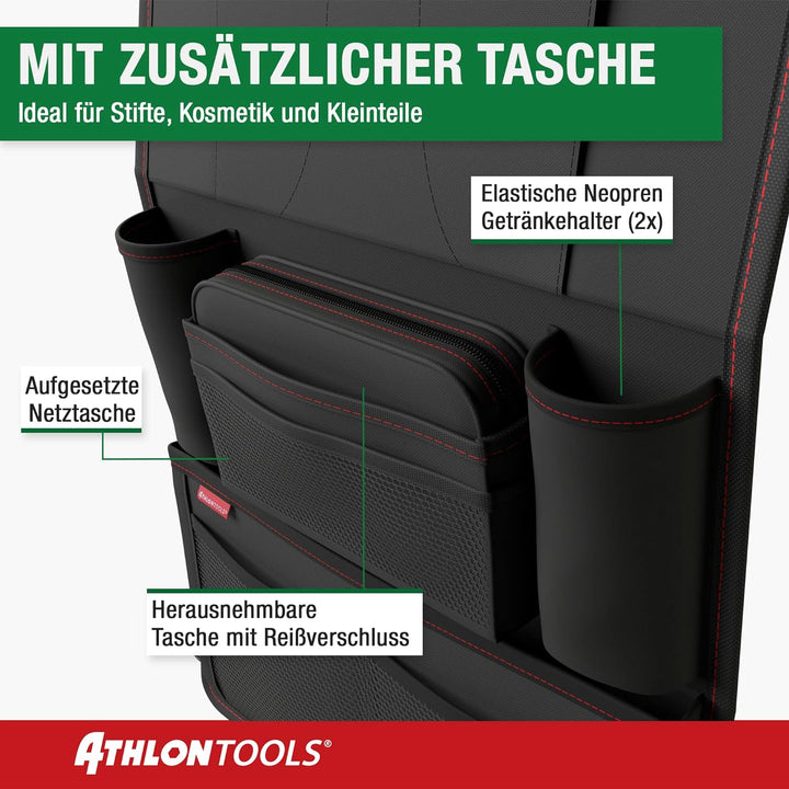 ATHLON TOOLS Der stabilste Autositz-Organizer - Verstärkte Rückwand - Lebensmittelecht - mit integri