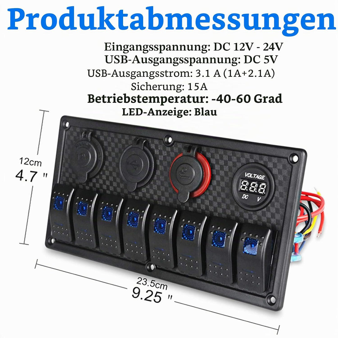 KAOLALI 12V/24V Schalter Panel Boot 8 Schaltern Kippschalter Panel Boote Zigarettenanzünder 12 V 3,1