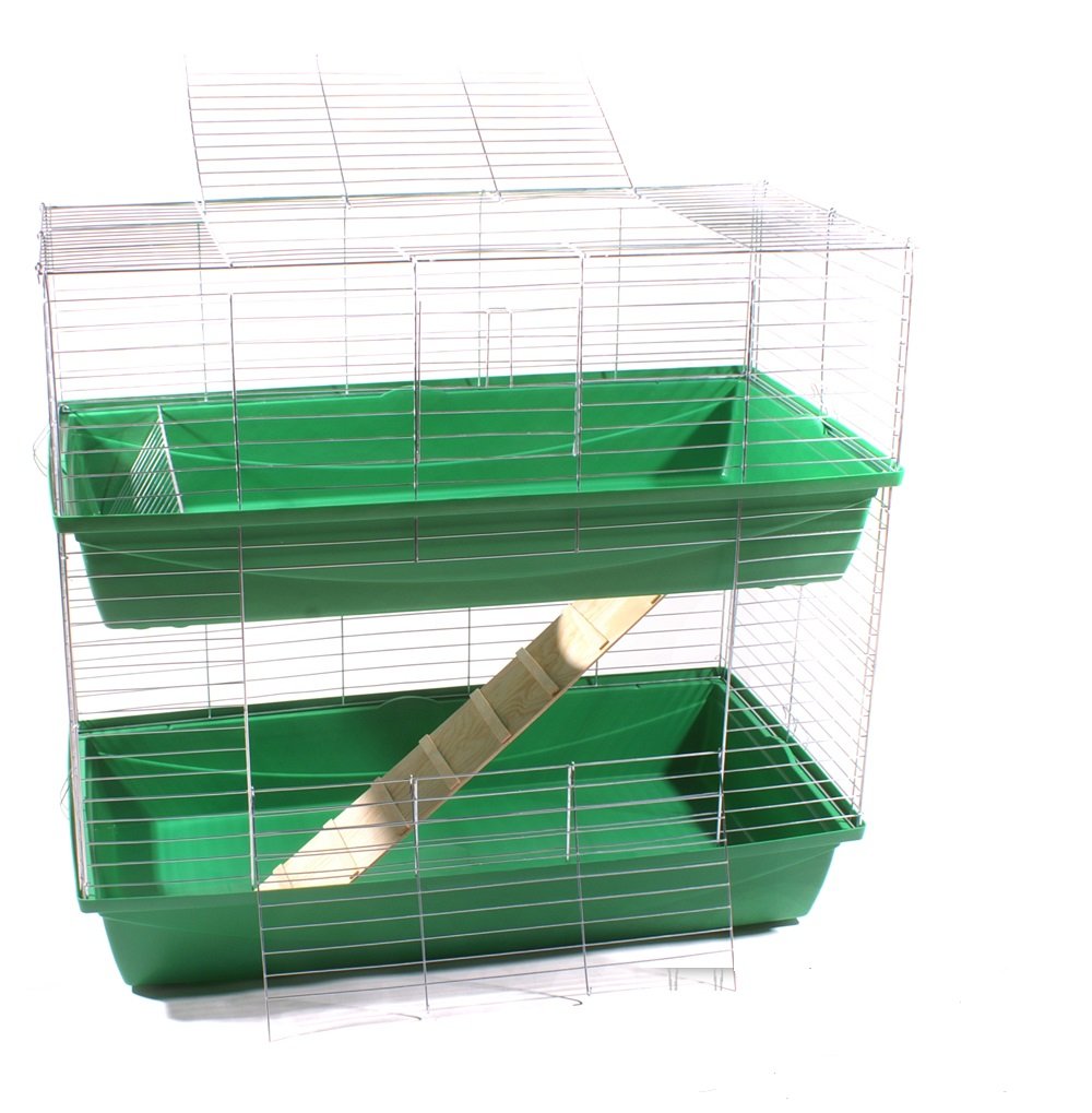 Hasenkäfig Kaninchen Meerschweinchen Nagerkäfig Kleintier 2 Ebenen 1m Doppel grün