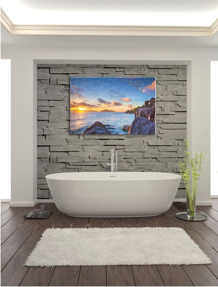 Pixxprint Sonnenuntergang Seychellen als Leinwandbild/Grösse: 100x70 cm/Wandbild/Kunstdruck/fertig b