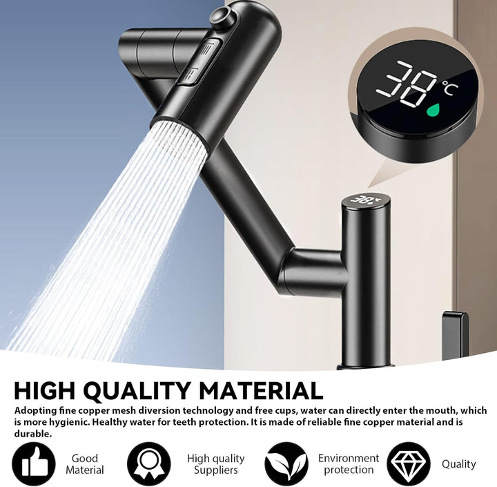 Wasserhahn mit LED Temperaturanzeige, Einhand-Badezimmerarmatur, Drehbarer Multifunktionshahn, Küche