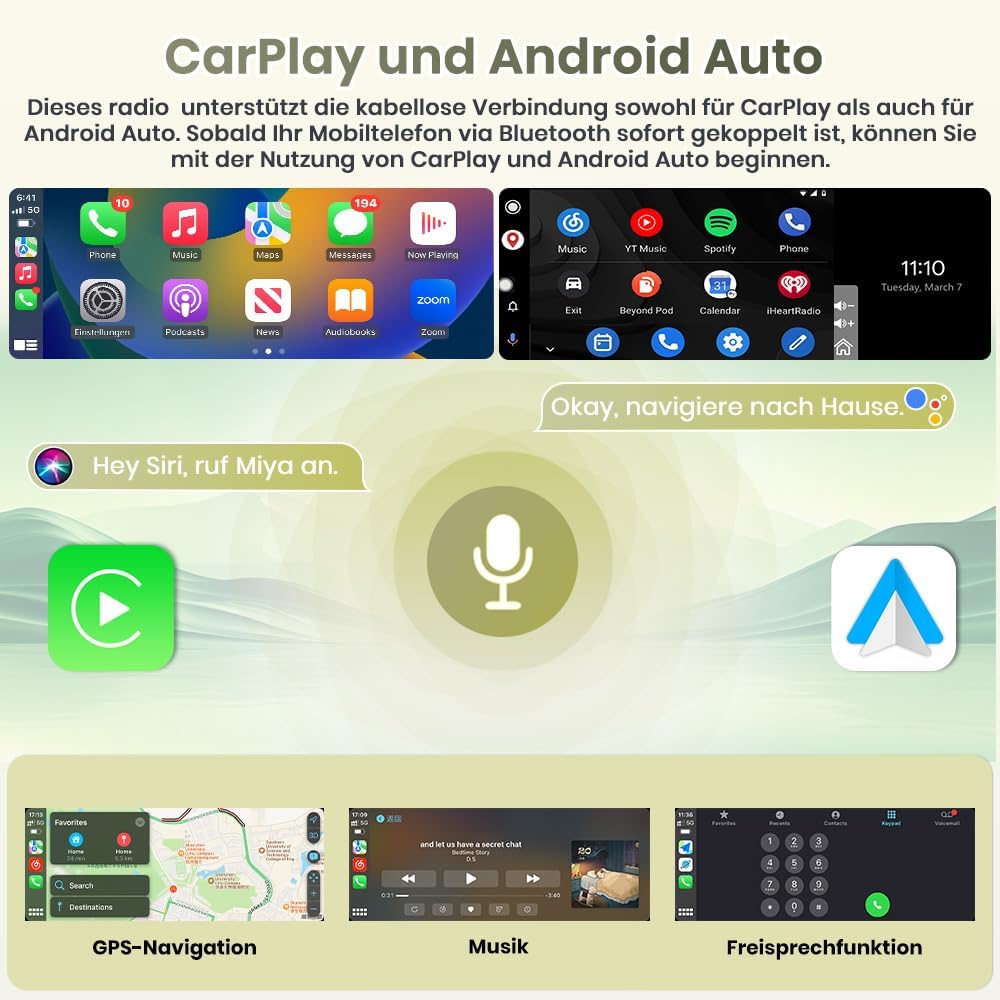 1 DIN Universales Autoradid mit Carplay, Android Auto, 6,28 Zoll | mit Rückfahrkamera, Online Naviga