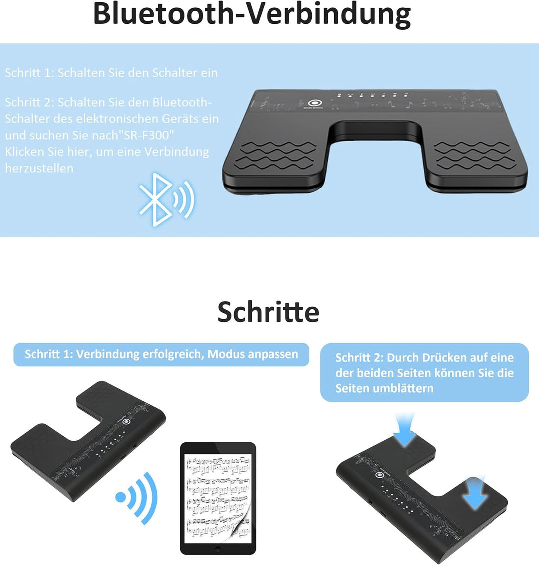 Bluetooth Page Turner Pedal: Bluetooth Fussschalter 6 Modi für Tablets Smartphones Wiederaufladbar L