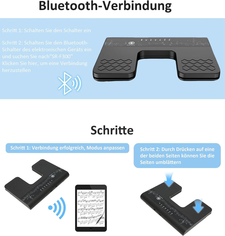 Bluetooth Page Turner Pedal: Bluetooth Fussschalter 6 Modi für Tablets Smartphones Wiederaufladbar L