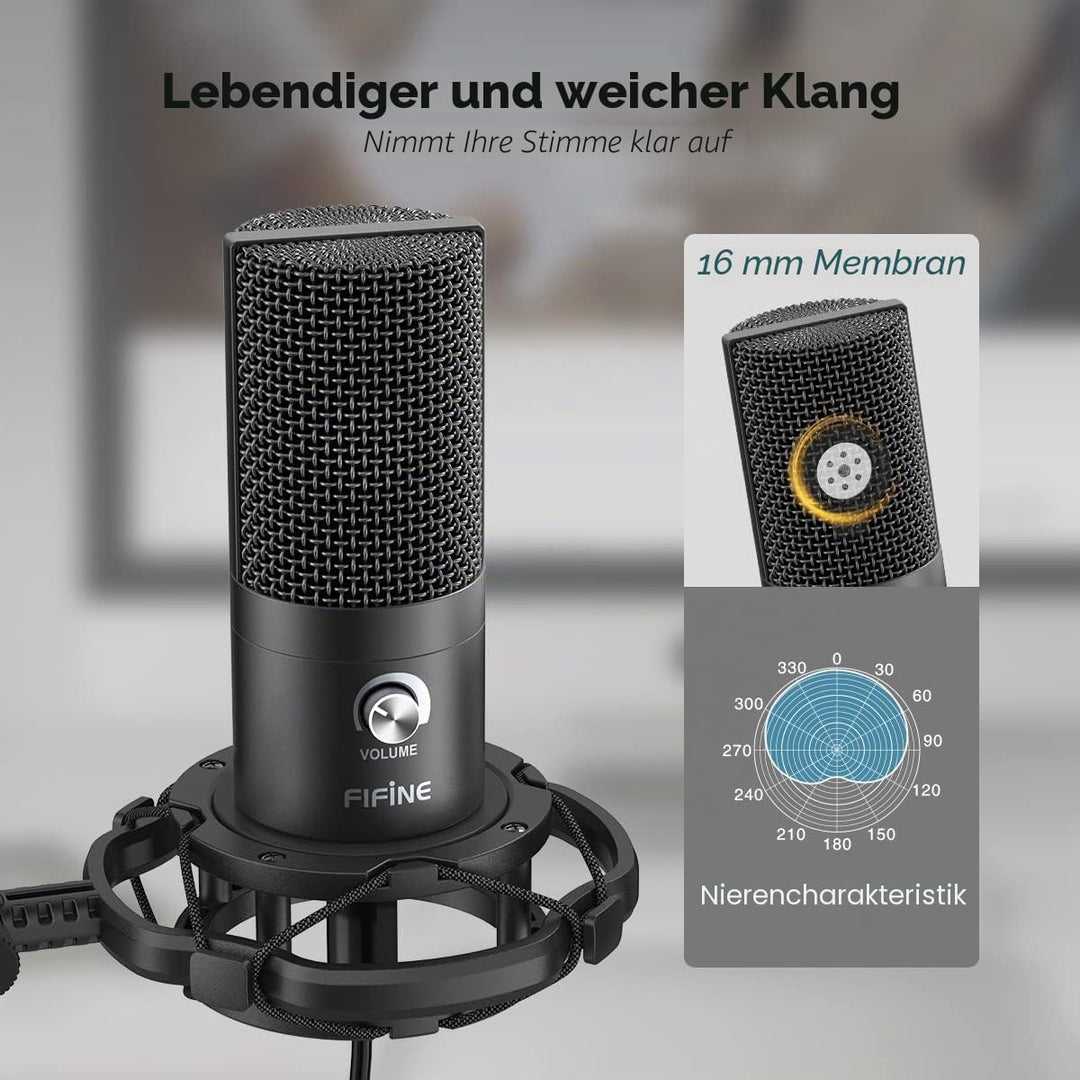 FIFINE Streaming Mikrofon PC mit Arm, USB Mikrofon PS4 PS5 MAC, Popfilter, Shock Mount, für Gaming P