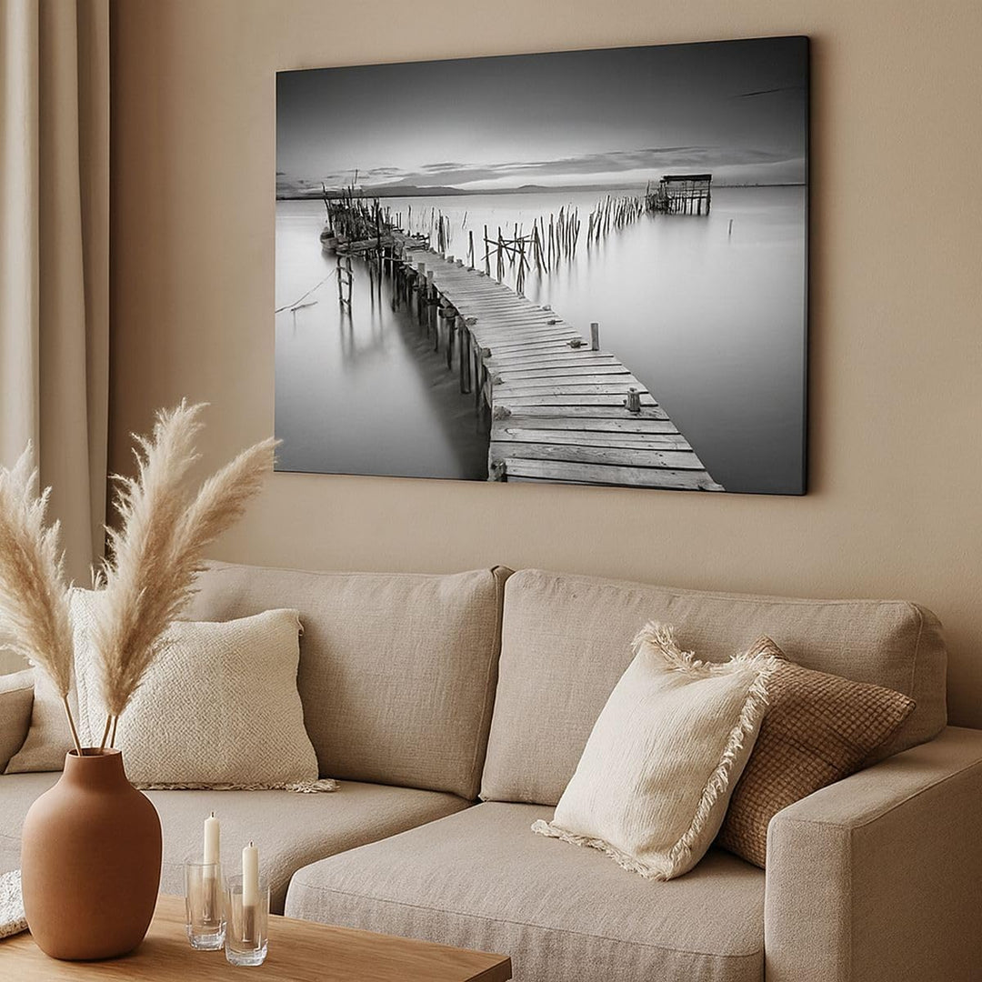 Bilder auf Leinwand 100x70cm Leinwandbild Meer Brücke Landschaft Natur Gross Wanddeko Bild Schlafzim