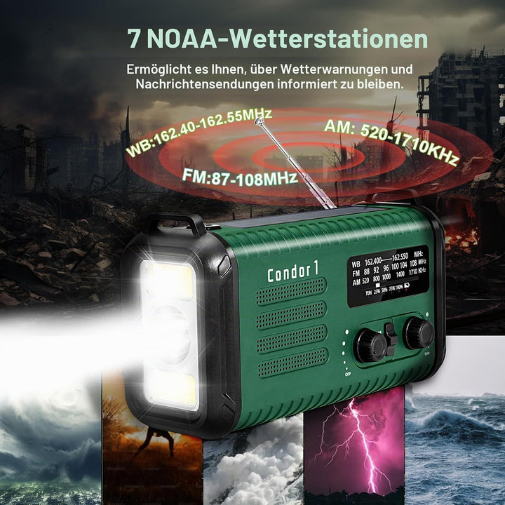 Notfall-Radio, 20.000 mAh/74000 mWh, Solar-Handkurbelradio AM/FM/NOAA Wetterradio, batteriebetrieben
