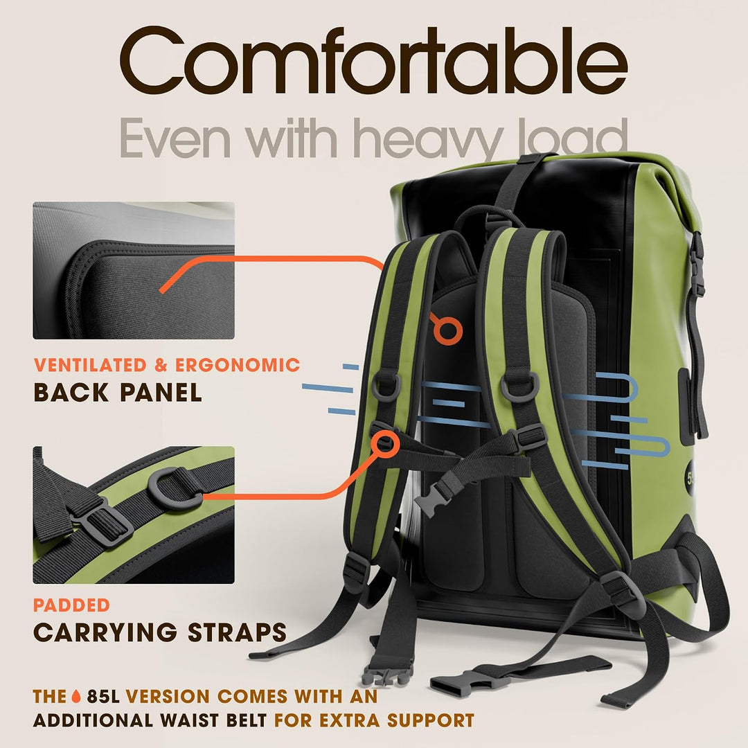 Earth Pak wasserdichter Rucksack – 35L / 55L Waterproof Backpack mit leistungsstarkem Rolltop Rollve