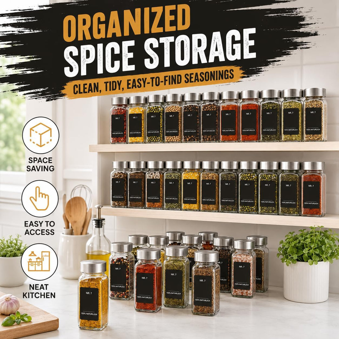 SIAZIHGewürzgläser Eckig 35er Set,120ml Gewürzgläser mit Streueinsatz,Gewürzgläser mit Deutsche Etik