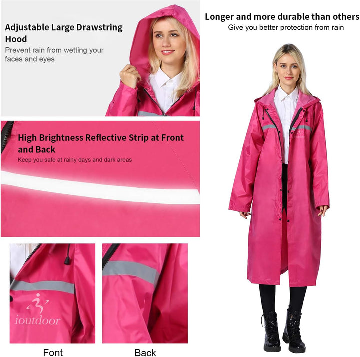 Regenmantel 100% Wasserdicht, der Extra Lange Regenschutz mit Taschen/Reflexstreifen/Kordelzughauben