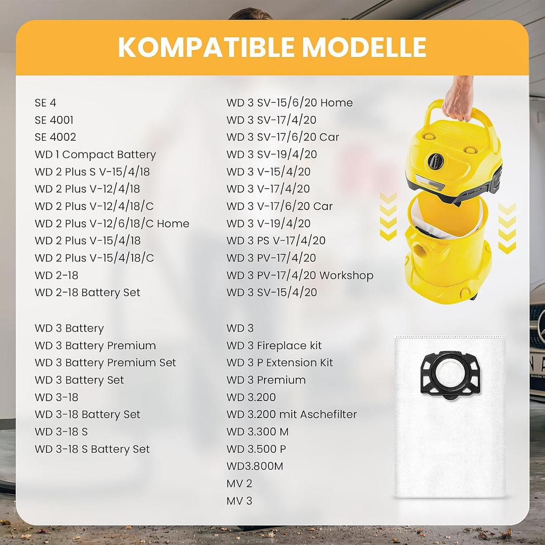 16 Stück KFI 357 Staubsaugerbeutel für Kärcher WD2 Plus / WD3 / WD3 Battery/SE 4001 / SE 4002 / KWD1