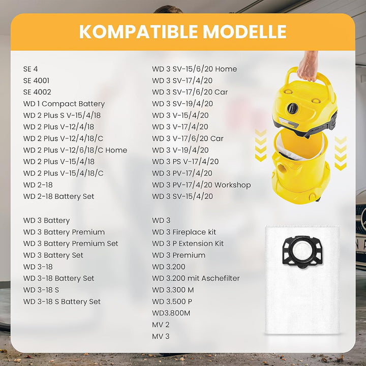 16 Stück KFI 357 Staubsaugerbeutel für Kärcher WD2 Plus / WD3 / WD3 Battery/SE 4001 / SE 4002 / KWD1
