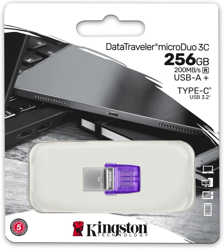 Kingston DataTraveler microDuo 3C USB-Stick 256GB USB Gen 3 Type-C und Type-A - DTDUO3CG3/256GB, Lil