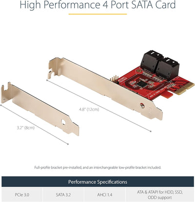 StarTech.com PCIe SATA Controller Karte - 4 Port SATA 3 Erweiterungskarte/Kontroller - 6Gbit/s - Ful