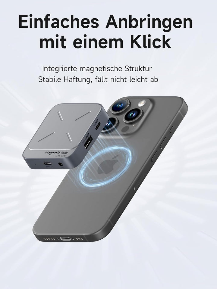 Hagibis Doppelseitig Magnetischer USB C Hub für iPhone 17 16 15 Pro Max, SD 4.0 UHS-II 312MB/s Karte