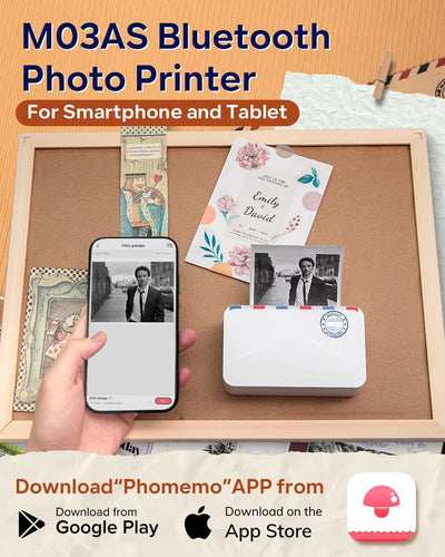 Phomemo M03AS Mini Drucker - Sticker Drucker, 300dpi Thermo Fotodrucker für Handy, Taschendrucker, B