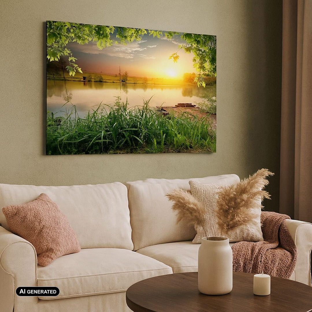 ARTTOR Bilder auf Leinwand 100x70cm Leinwandbild mit Rahmen Brücke See Gross Wanddeko Bild Schlafzim