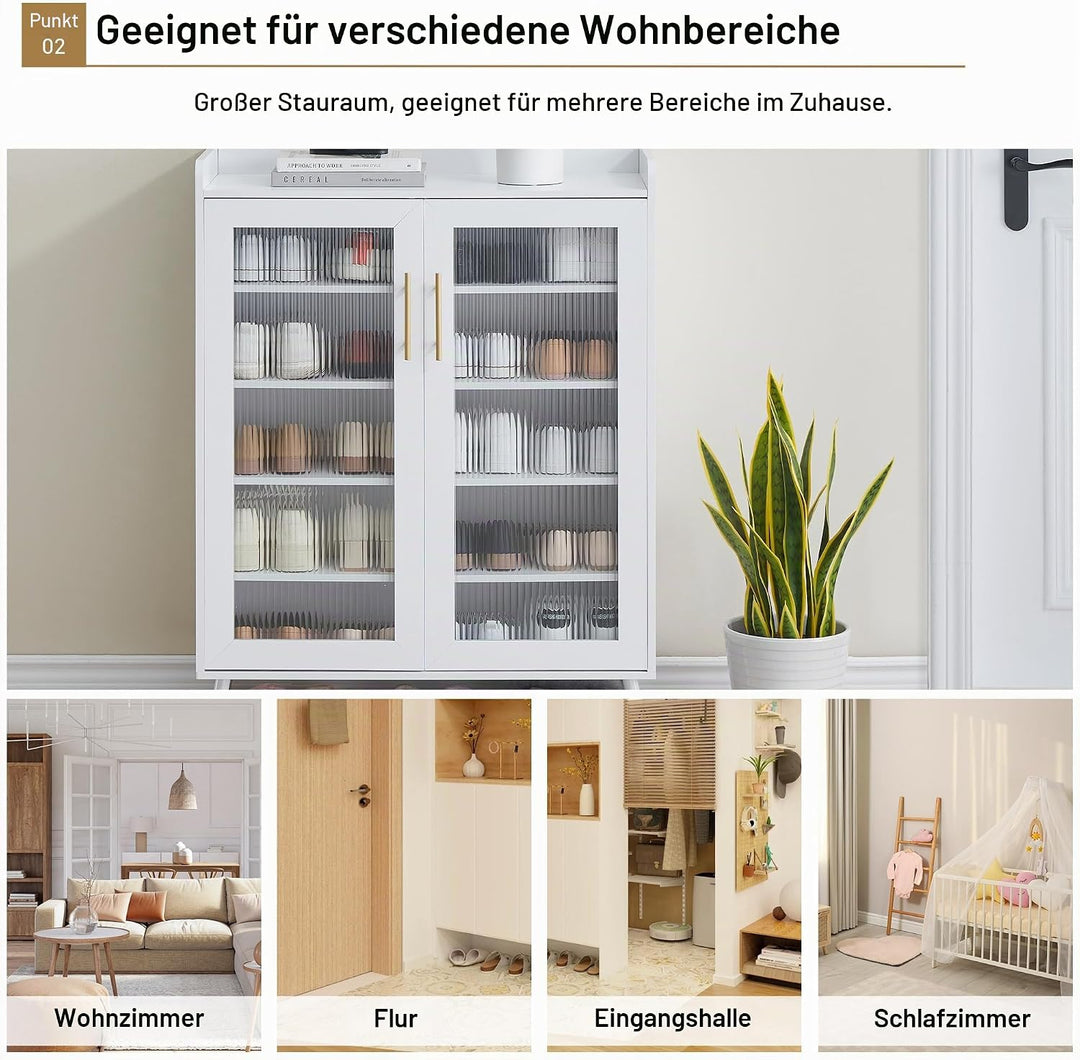 Grosser Schuhschrank Mit 2 Geriffelten Glas-Türen, 5 Ablagen, Moderner Freistehender Schuhschrank Au