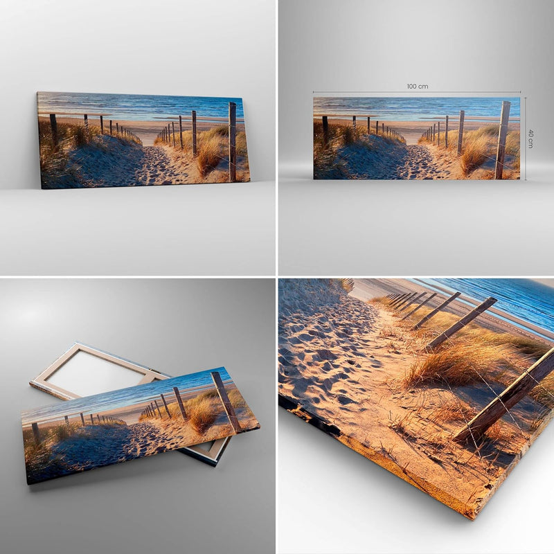 Panorama Bilder auf Leinwand 100x40cm Leinwandbild Meer Strand Düne Gross Wanddeko Bild Schlafzimmer