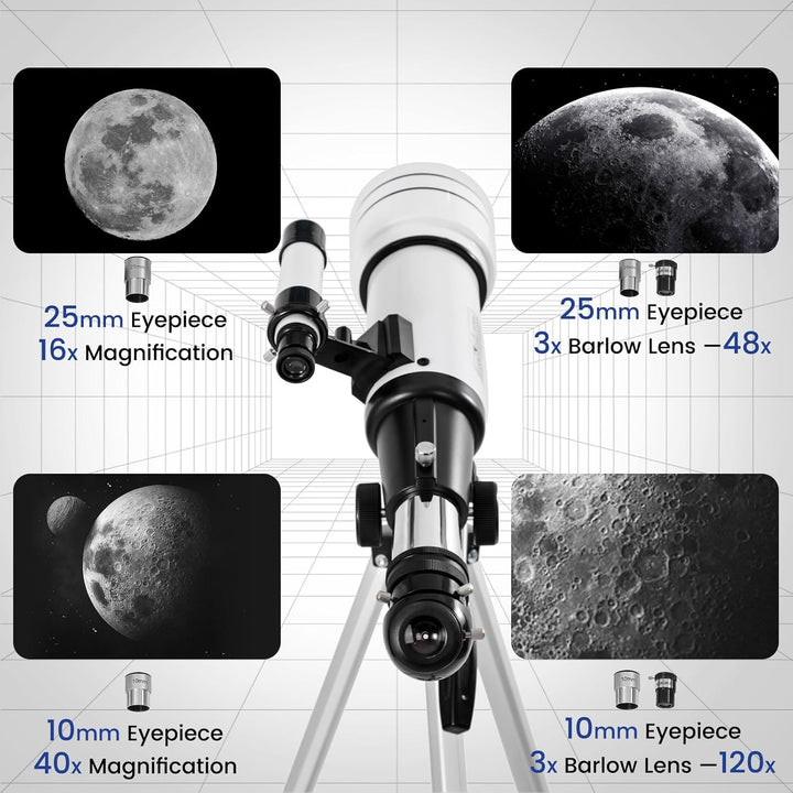 ClaeroruA Teleskop Astronomie,70mmTeleskope für Kinder und Erwachsene Anfänger,Astronomisches Refrak