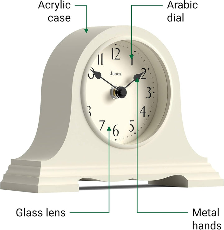 JONES CLOCKS® Speakeasy Tischuhr | Klassisches Napoleon Hut Desig | Hellcreme | Zeitgenössischer kla
