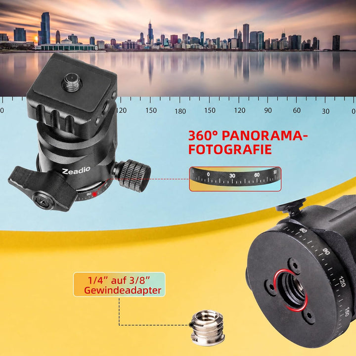 Zeadio Robustes Stativ-Set, 1/4" Adapter Stativgewinde, mit Handyhalter und Action-Cam-Adapter für i