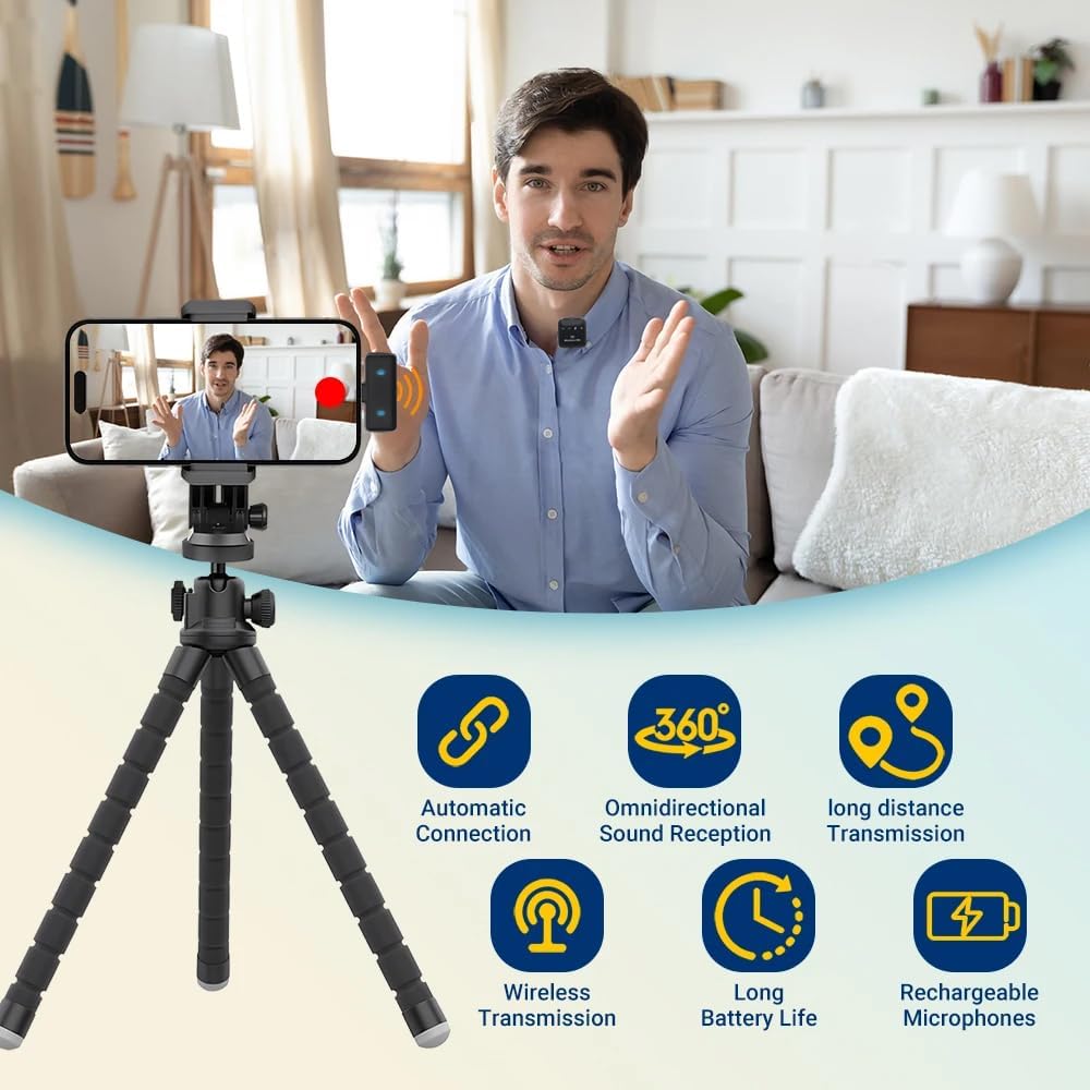 Lavalier Microphone Wireless; Plug-Play Dual Funkmikrofon Mini für iPhone/Android/PC, Aktive Geräusc