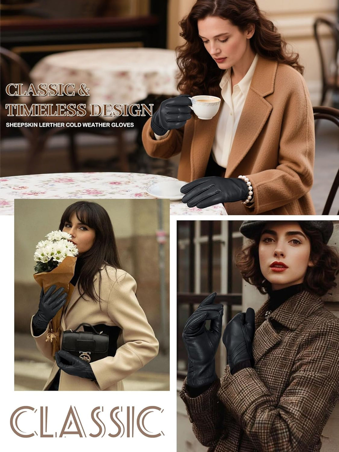 GSG SINCE 1998 Echtes Lammfell Lederhandschuhe für Damen Warm Gefütterte Touchscreen Winterhandschuh